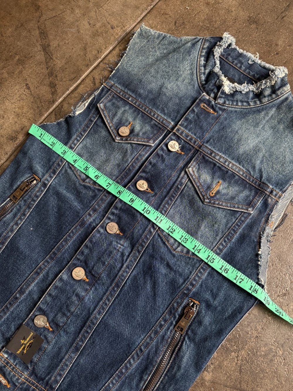 Vivienne Westwood New W/ Tags 510$ Denim Vest w/ Graffiti Orb & Frayed Edges - Picture 4 of 12